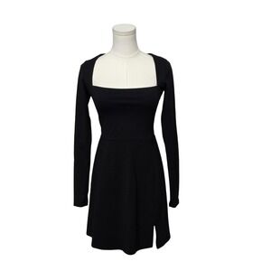 Qinsen Dress Womens Small Black‎ Long Sleeve Square Neck Fit & Flare Mini Skater